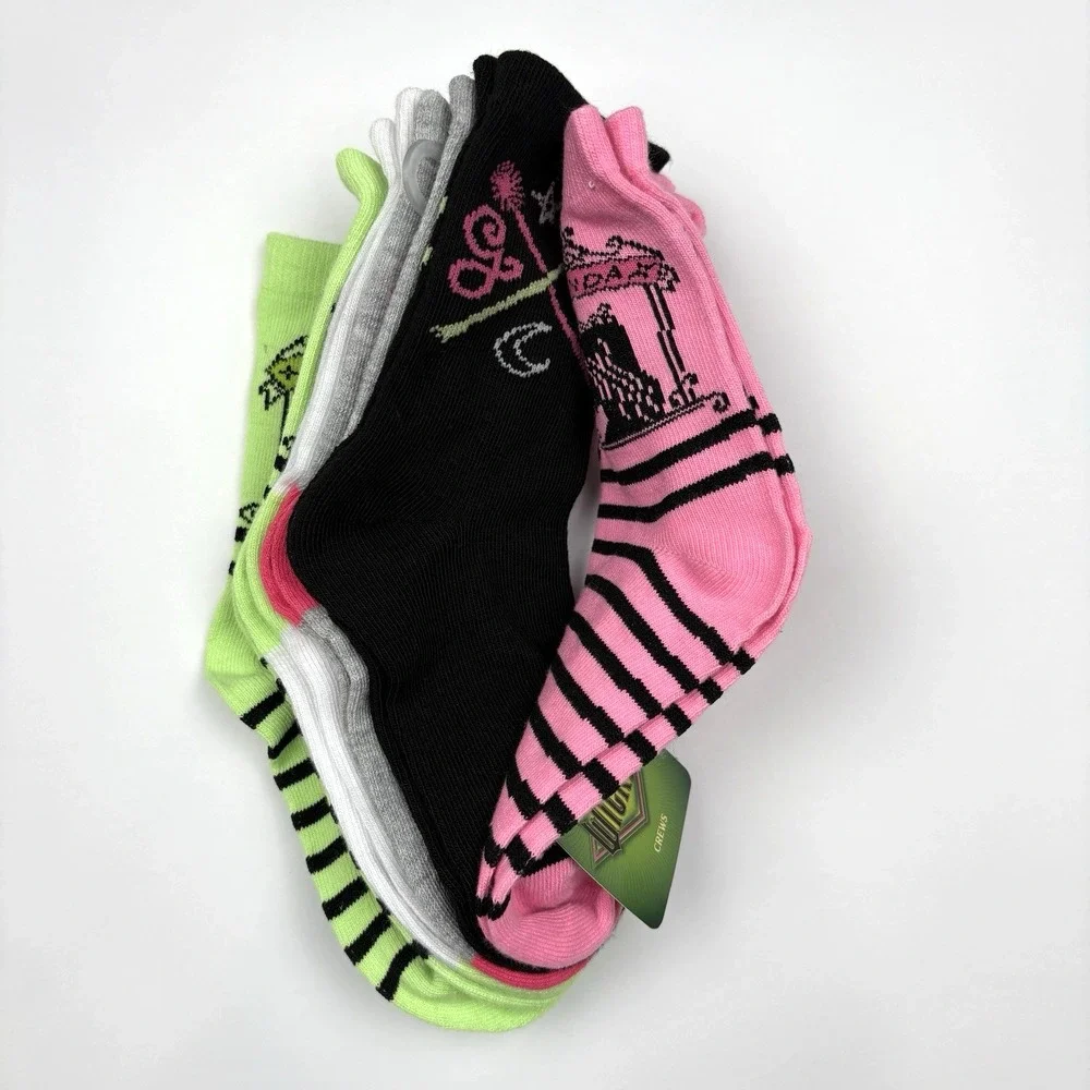 NWT Girls Crew Socks Shoe Size‎ 7.5–3.5 Elphaba Galinda Oz Witchy 5 Pairs
